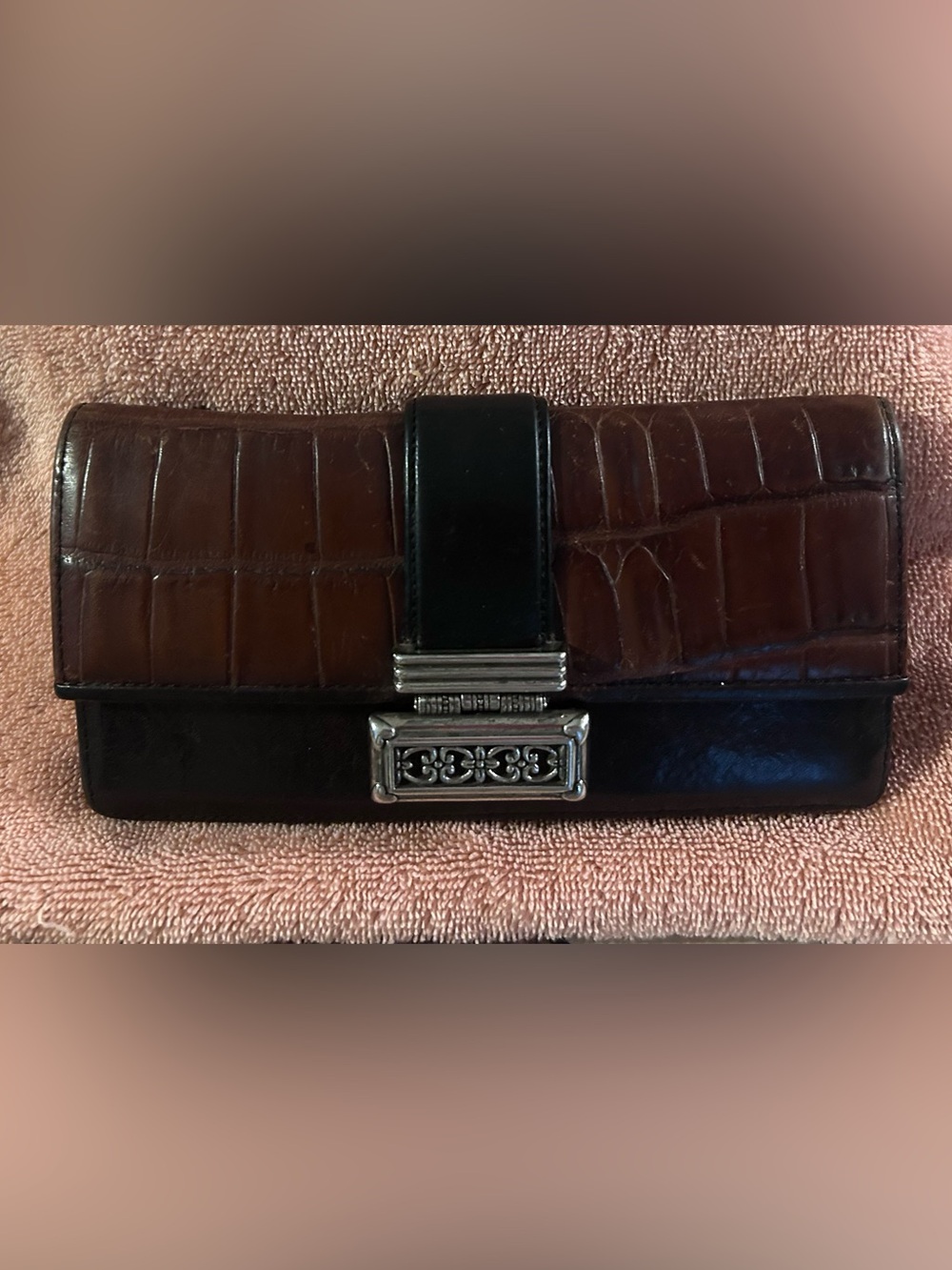 Brighton Brown Leather Wallet with Silver Hardware
